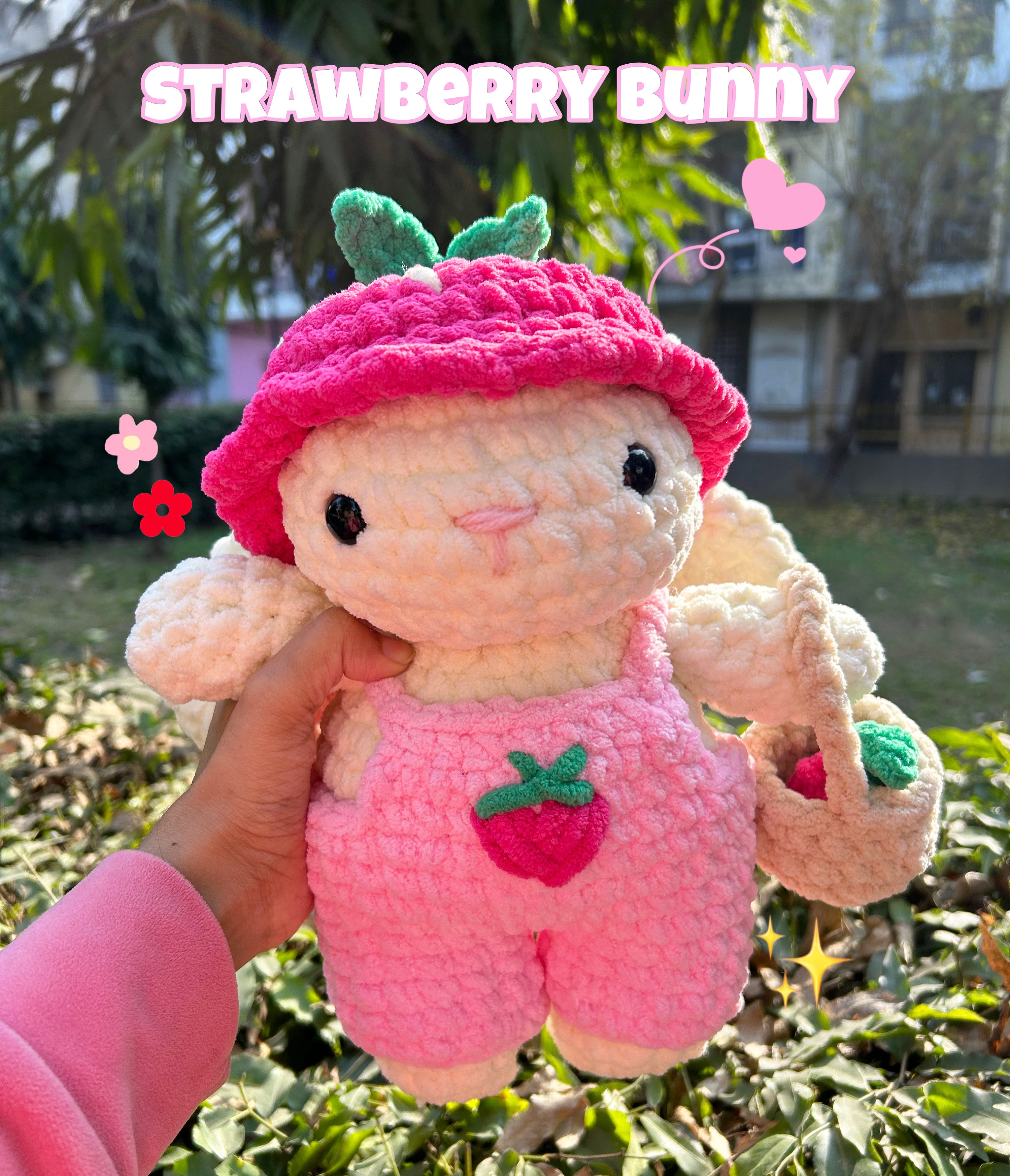 Strawberry Bunny Plushie (Pink)