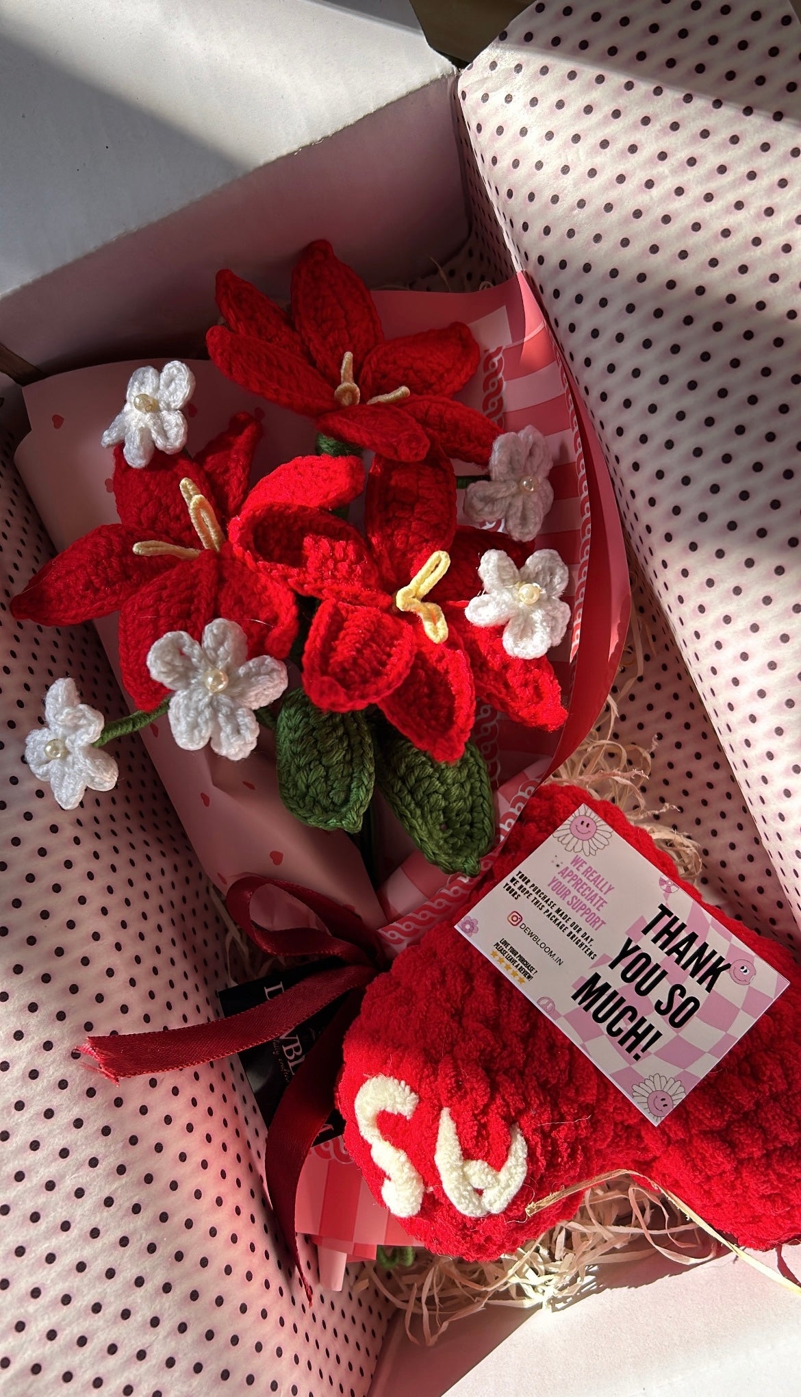 Red Lily bouquet and heart plushie with initial